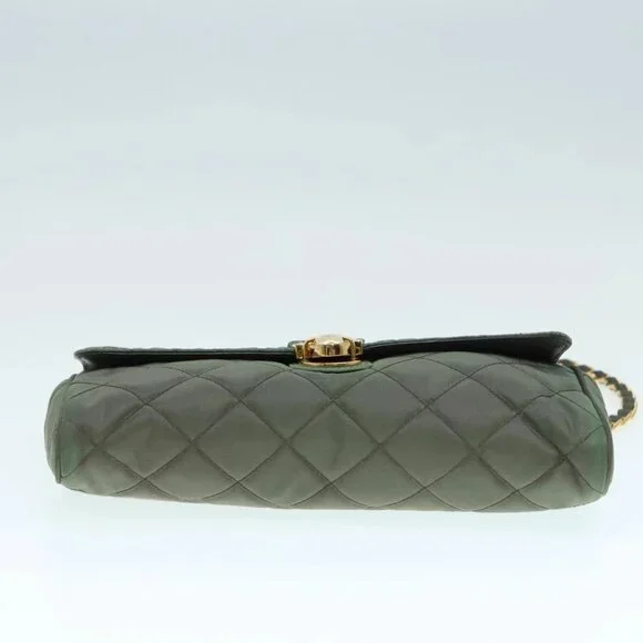 PRADA Chain Quilted Shoulder Bag Nylon Khaki Gold Auth 90227 - Picture 6 of 15